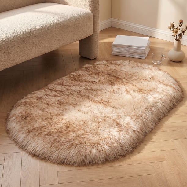 REGALWOVEN Alfombra de Área Suave y Peluda, Alfombras de Dormitorio Ultra Esponjosas, Alfombra Peluda Antideslizante para Habitación, Guardería, Piso al Lado de la Cama Blanco Amarillo 24" x 16"