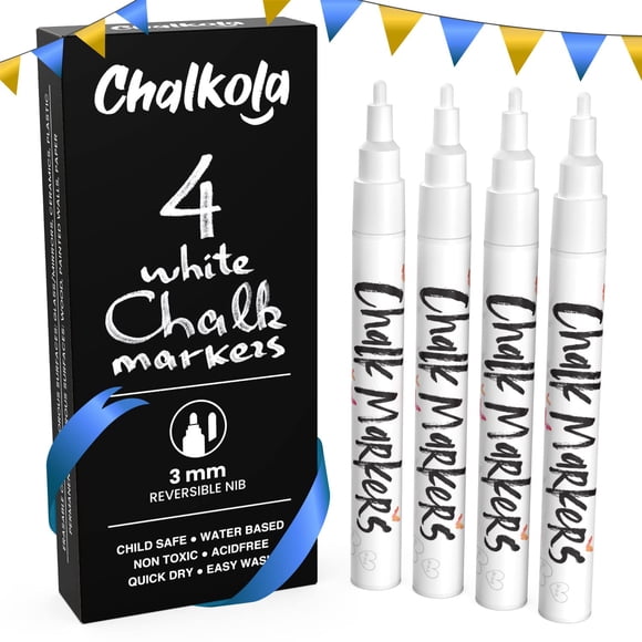 Marcadores de tiza Chalkola, punta fina blanca, 3 mm (paquete de 4)