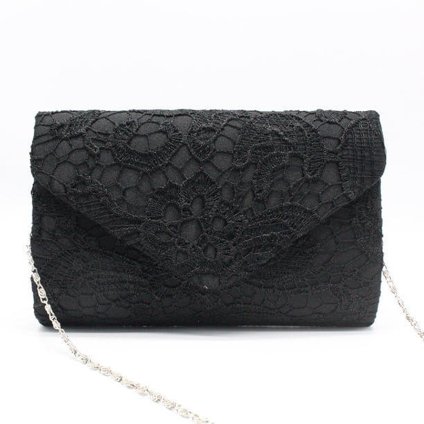 Elegante bolso de mano tipo sobre con encaje floral para mujer, ideal para graduación o boda.