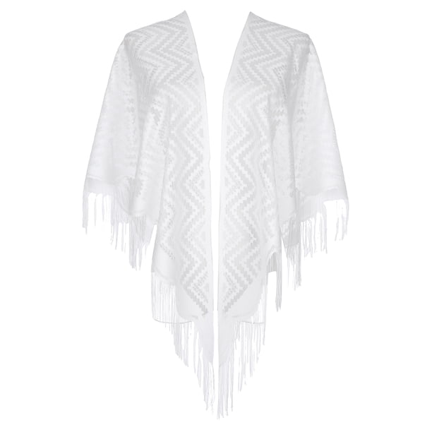 INSPIRE CHIC Chales y Envolventes para Vestidos de Noche, Bufandas Triangulares de Encaje con Flecos para Boda Fiesta Formal 70.9"x27.6" Blanco
