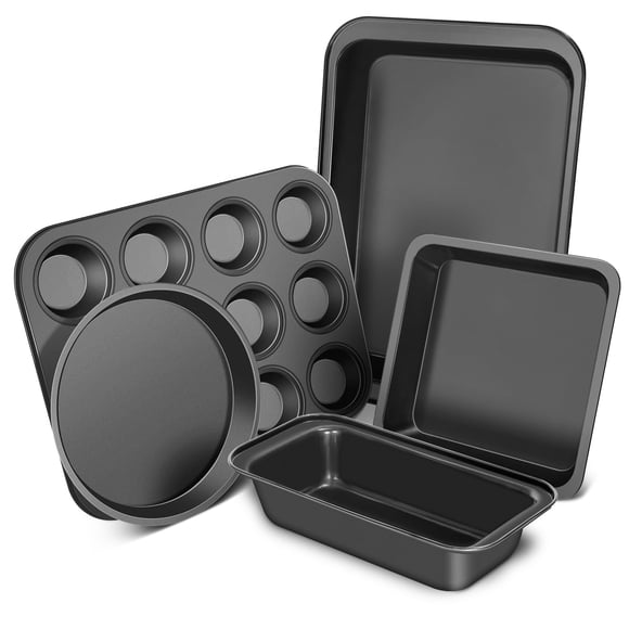 Juego de bandejas para hornear CasaCulina, 5 piezas, antiadherentes, color negro