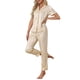thumbnail image 4 of INSPIRE CHIC Conjunto de pijama de satén para mujer con botones, manga corta y pantalones largos, conjunto de ropa de dormir a rayas sólidas XS Champán, 4 of 6
