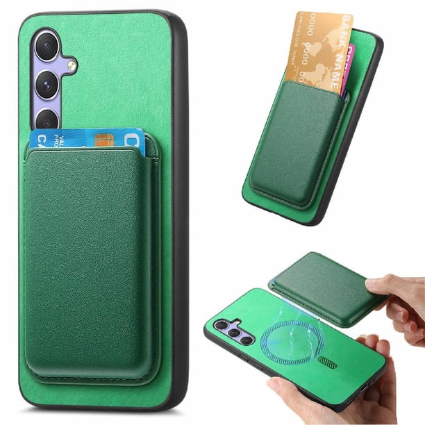 Funda de Cuero Magnética con Tarjetero para Samsung Galaxy A15 Cubierta Delgada Verde