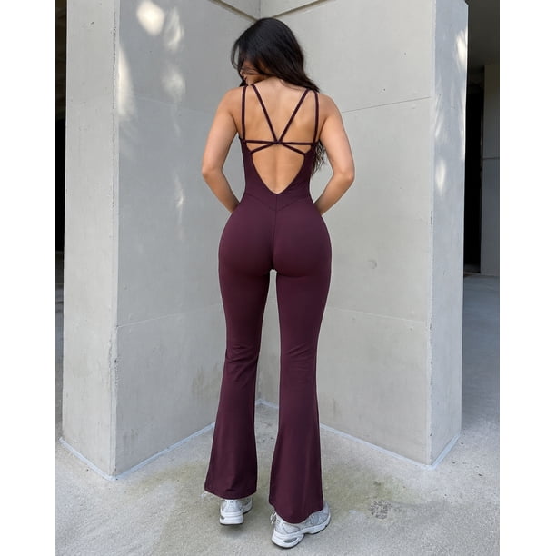 Enterizo Deportivo Para Mujer Espalda Abierta Y Calza Flare