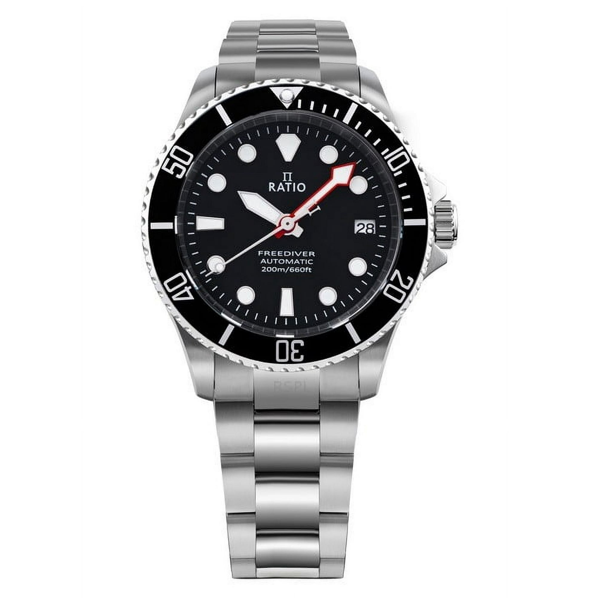 Reloj Ratio Freediver Zafiro Acero Inoxidable Esfera Negra Automático Rtf041 200m Reloj Para Hombre