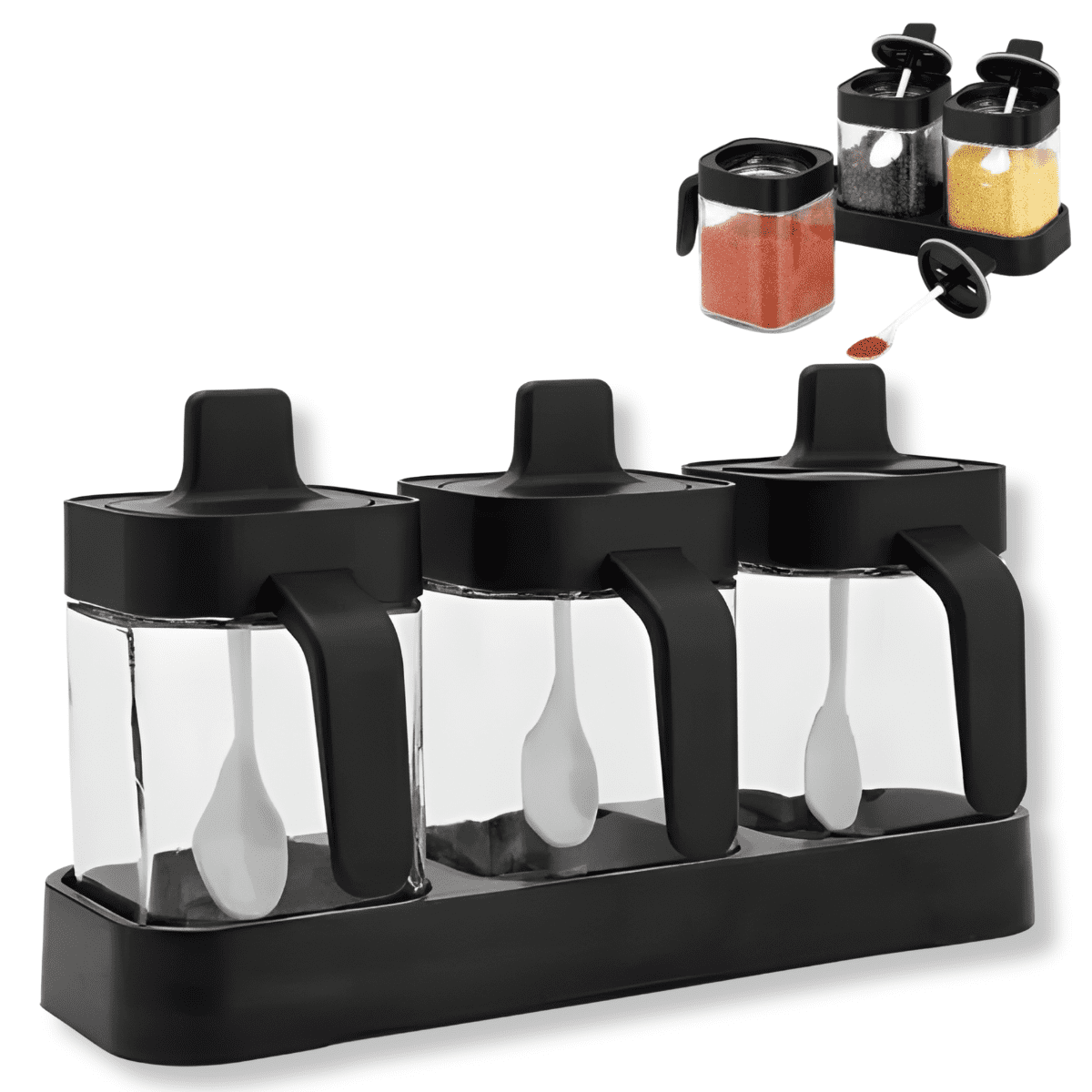 Genérico - Set 3 Especieros Condimenteros Con Cuchara Multiuso