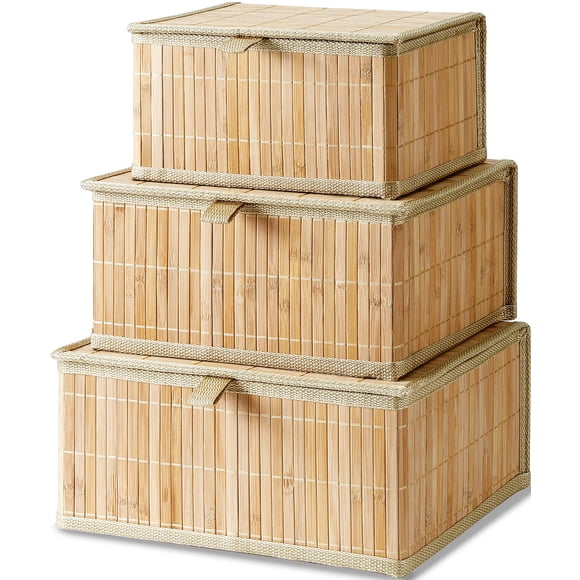 Juego De Cajas De Almacenamiento Con Forro Tejido Decorativo De Bambú