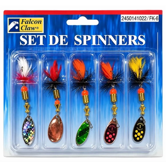Kit 5 Señuelos Spinner Falcon Claw FK6 3 g N°0 y N°1 – Pesca de Truchas Multicolor