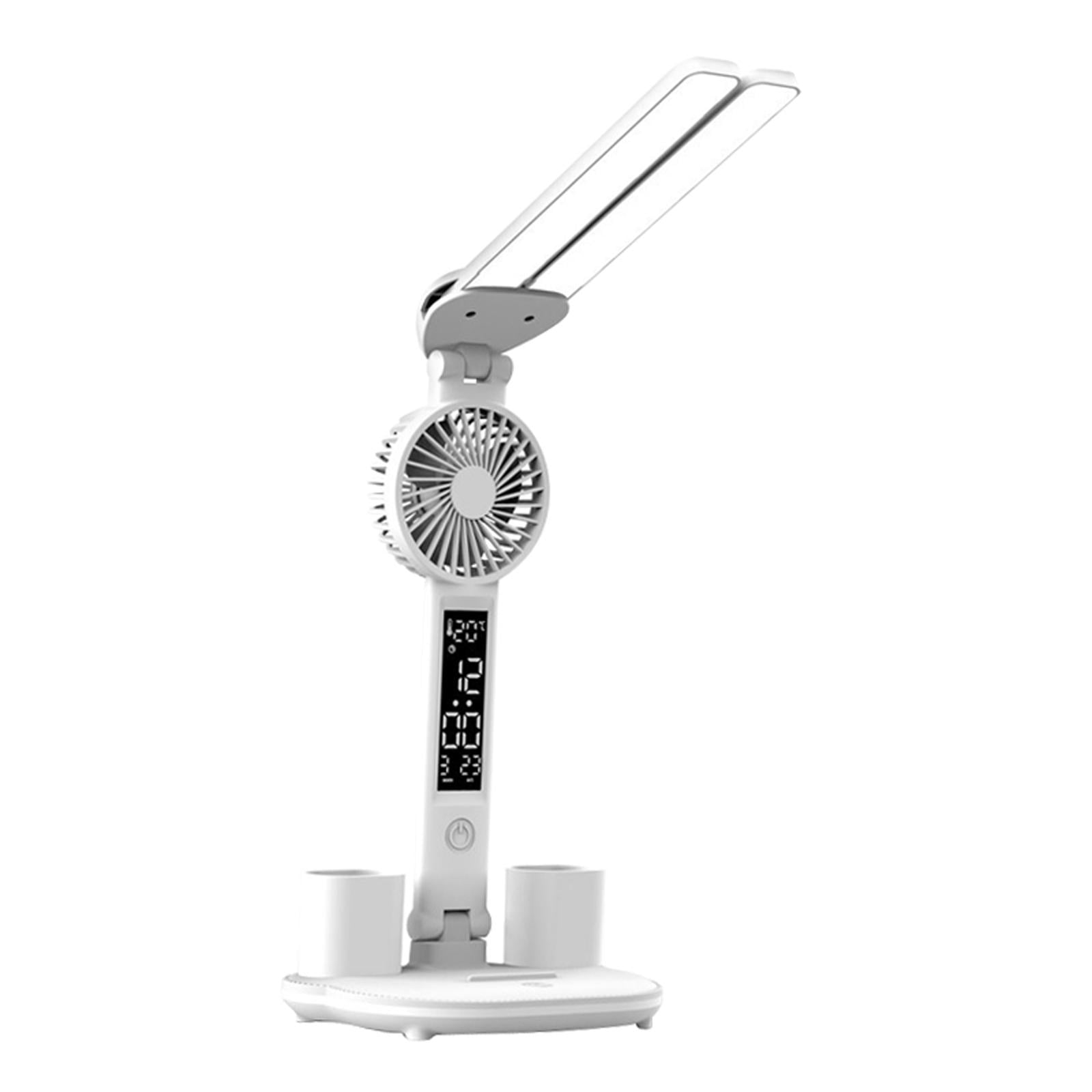 Ioensy - Lámpara De Mesa Con Ventilador Portalápices Lámpara De Oficina De Doble Cabeza Lámpara De Escritorio Led Usb Enchufe