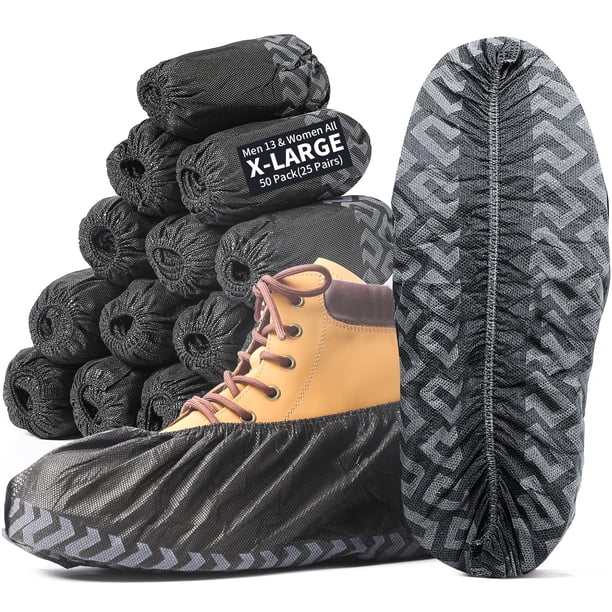 Fundas para zapatos WENTONG XL, desechables y antideslizantes, paquete de 50 unidades, negras