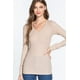 thumbnail image 1 of Saronite Camiseta Térmica Básica de Algodón Acanalado con Cuello en V y Manga Larga, Color Beige (para Mujer), 1 of 4