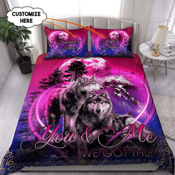 Nombre Personalizado Pareja Lobo 3d Todo Juego De Ropa De Cama Impreso