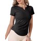 thumbnail image 4 of Tops de entrenamiento elásticos para mujeres de manga corta para correr, camisetas atléticas de gimnasio, cuello redondo, secado rápido, camisetas L negras, 4 of 6