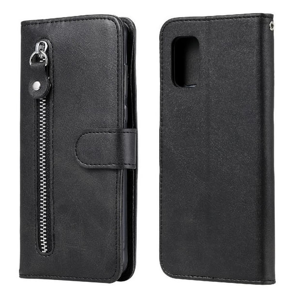 Funda con Cremallera para Samsung Galaxy A71 4G, Carcasa Cartera de Cuero PU con Soporte y Tarjetero