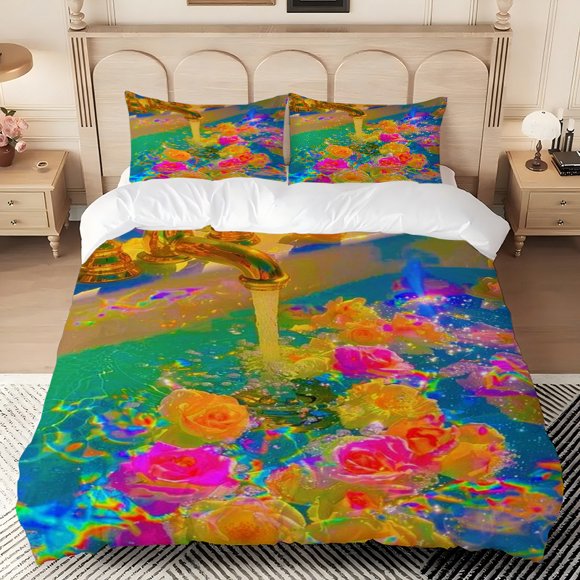 Floral Bathtub Digital Print Bedding Set High-Density Polyester Soft Skin-Friendly
