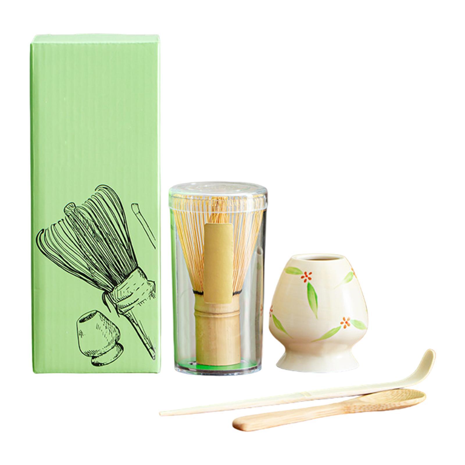 Magideal - Juego De Batidor De Matcha, Cuchara De Té, Juego De De Matcha Hecho A Mano De Bambú, Soporte Para Batidor Para Regalo De Felicitación, Fiest , Flor
