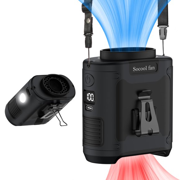 Ventilador portátil Socool 10000 mAh, 40 h, 5 velocidades, con clip y para cuello, negro