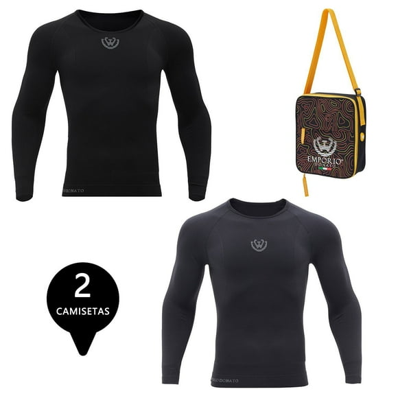 Pack 2 Camisetas Termica Primera Capa Microfibra Hombre+bolso Regalo Talla M