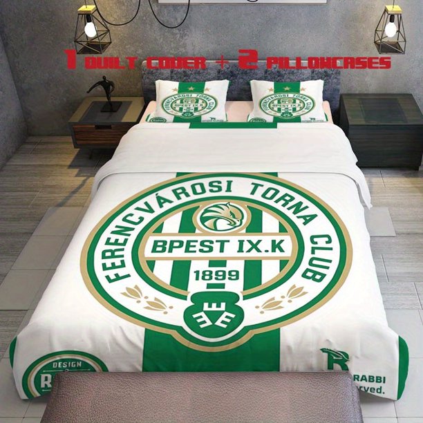 3pcs Ferencvaros Badge Eagle Head Three Star Honor Theme Printed Bedding Set Soft Duvet Cover and Two Pillowcases