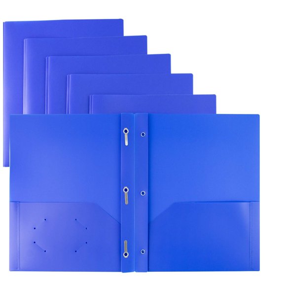 Carpetas de bolsillo Dunwell de plástico con puntas, 12 unidades, color azul