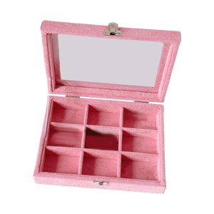 Bothyi - Bandeja De Joyería De Terciopelo Con Tapa Transparente Rosa, Caja De Almacenamiento Para Anillos Y Pendientes, 9 Rejillas