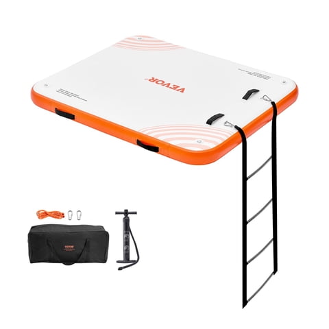 Muelle Flotante Inflable Vevor De 6 X 5 Pies Con Bolsa De Transporte Y Escalera