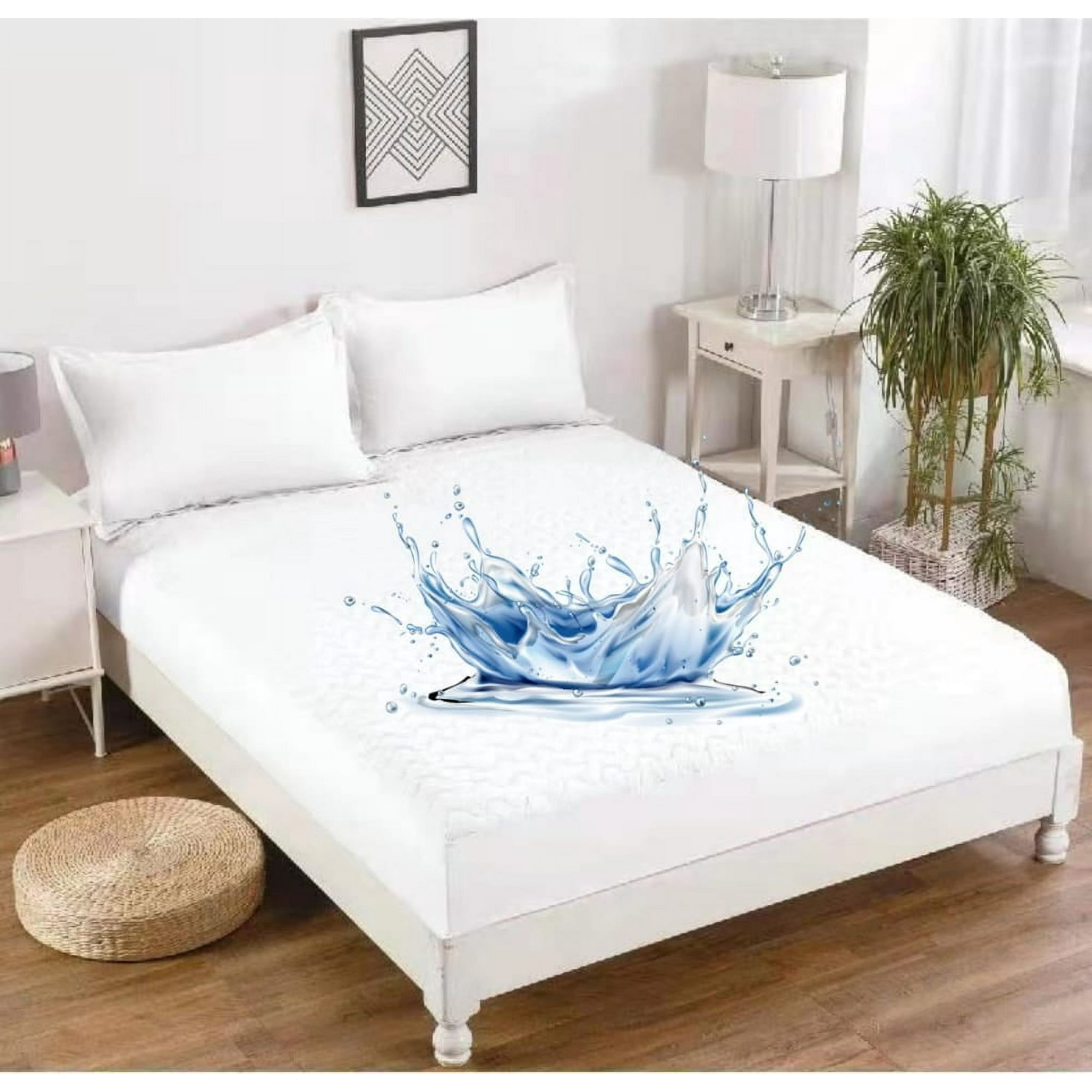 Aladdins Shop - Cubrecolchon Forro Impermeable Para Cama 2 Plazas Color Blanco