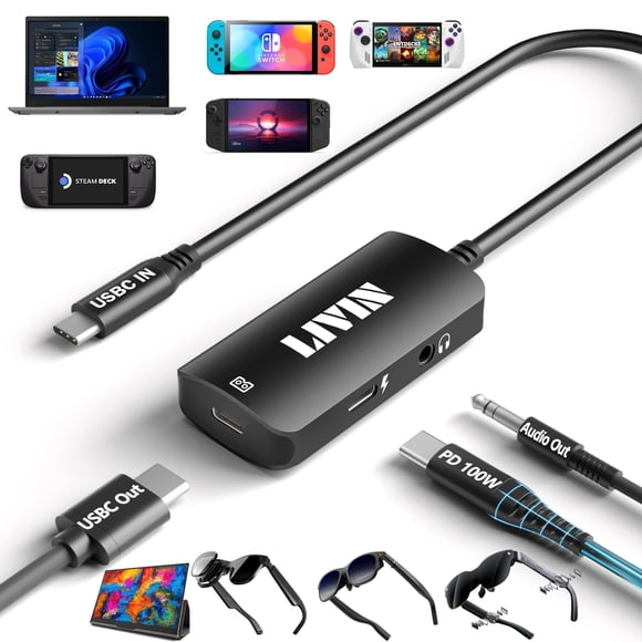 Adaptador USB‑C LIVIN 4K@60Hz + PD 100W + Audio para gafas AR