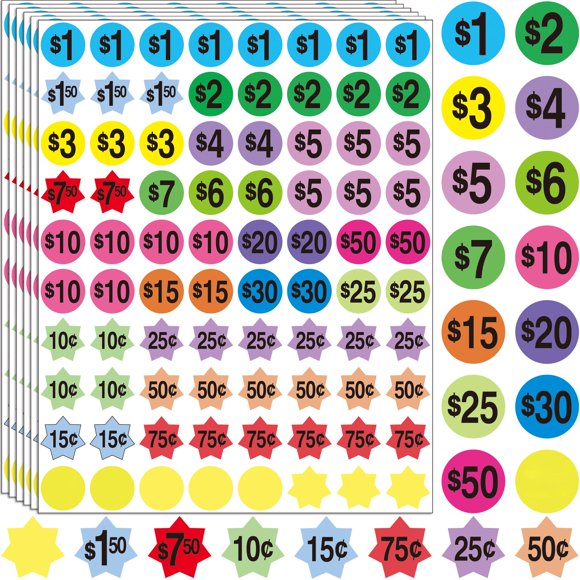 Etiquetas para ventas de garaje YSHIHE 1600 piezas 19 mm redondas