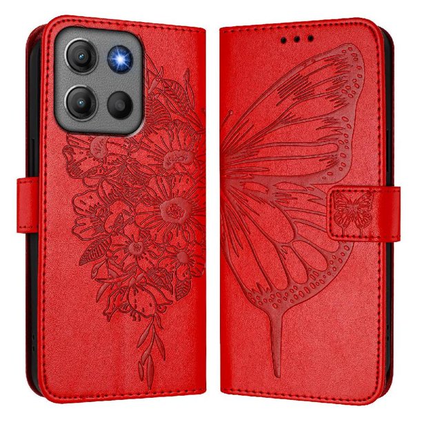 Funda cartera mariposa para Motorola Moto G17 Power con soporte y ranuras para tarjetas Rojo