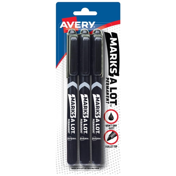 Rotuladores permanentes Avery Marks-A-Lot con punta redonda, color negro, x3