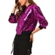 thumbnail image 4 of INSPIRE CHIC Chaqueta de Mujer con Lentejuelas Cierre de Cremallera Bolsillos Ocultos Chaqueta Bomber S Fucsia, 4 of 8