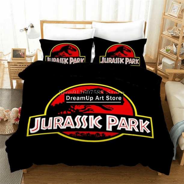 Fashion Red Jurassic Park Bedding Set Boys Girls Duvet Cover Pillowcase Bed Adult Bedroom