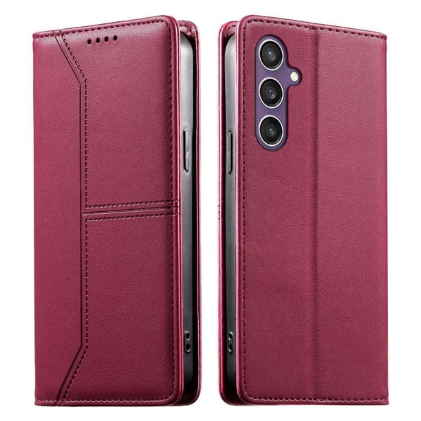 Funda tipo cartera con bloqueo RFID para Samsung Galaxy S24 cubierta magnética de cuero con tapa y soporte Rojo