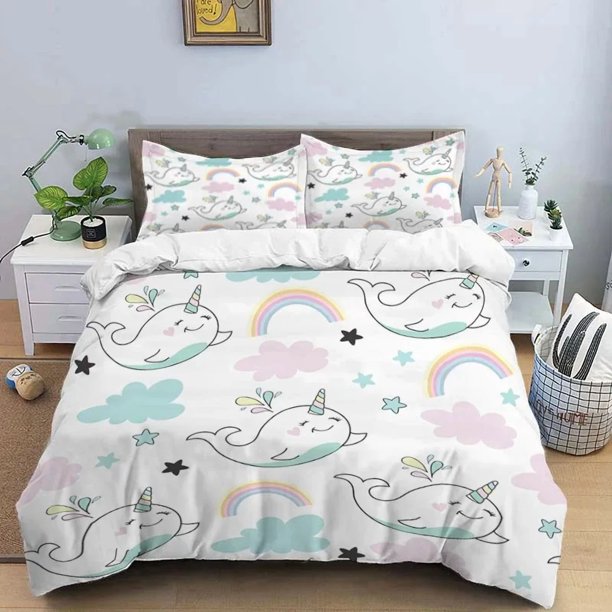 Cartoon Pink Animals HD Print Bedding Set,boy King Size Bedding Set,girl's Bed Double Bed Duvet Covers Pillowcase Bedding Set