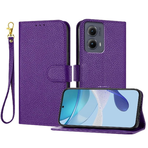 Funda Cartera para Motorola Moto Edge 5G 2024 Tarjetero Soporte Magnético y Correa Morado