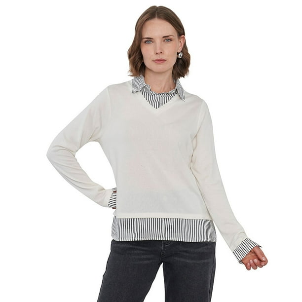 Sweater Mujer Camant Blusa Ecru Corona