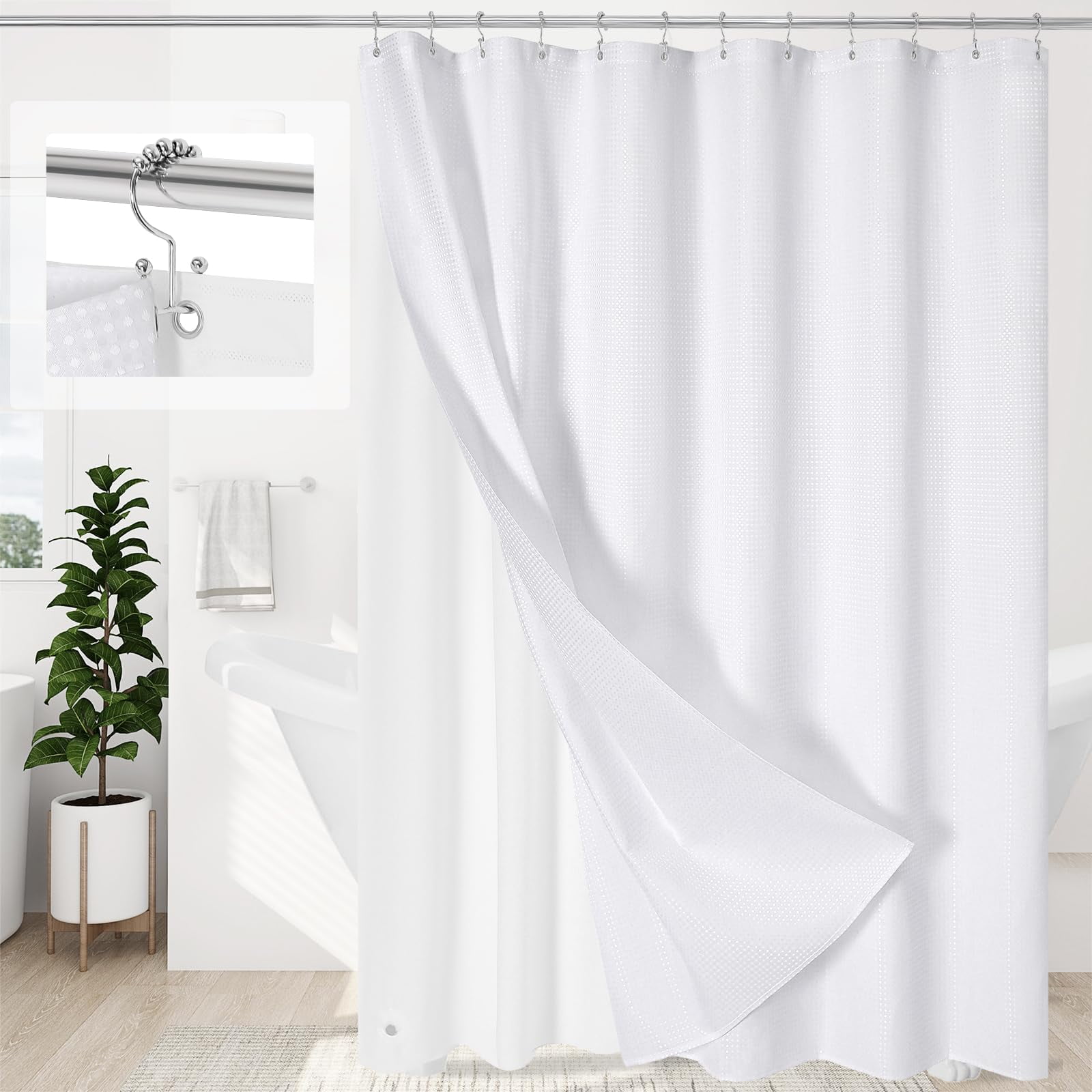 Juego De Cortinas De Ducha Craidlela 3 En 1 Con Forma De Gofre Blanco, 180 X 180 Cm