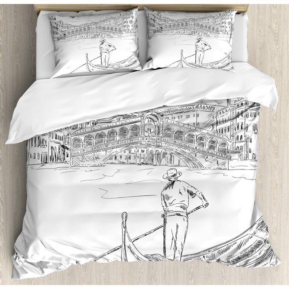 Indie Duvet Cover Set Group of Funky Monsters Society Different Expressions Abstract Groovy Doodle Style Decorative 3 Piece Bedding Set
