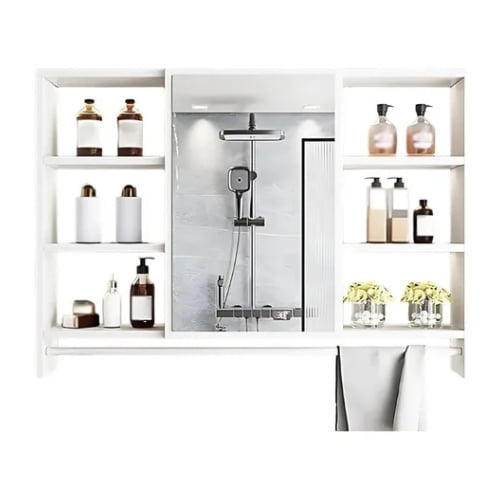 Crusec - Mueble Organizador De Baño 90x12x70 Cm Con Espejo 6 Niveles