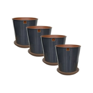 Pottery - Set De 4 Macetas Zaia 15 Cm Grafito Y Sus Platos