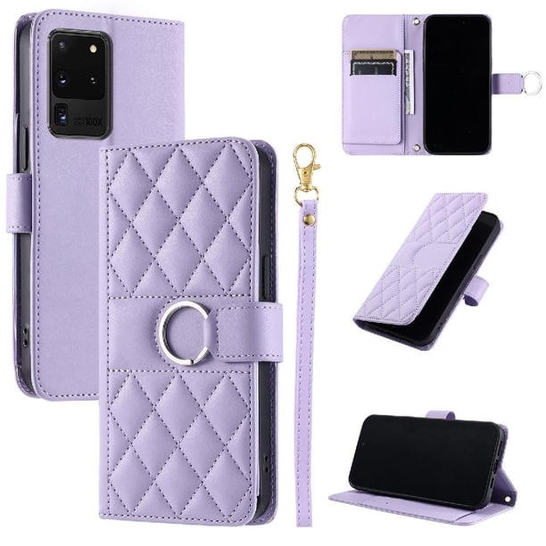 Funda Acolchada con Anilla y Correa para Samsung Galaxy S20 Ultra Slots para Tarjetas Morado