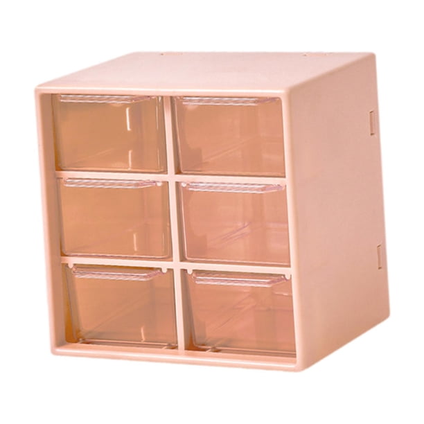 Organizador de cajones pequeño para escritorio, organizador de cuentas para mujeres y niñas, caja de almacenamiento para joyería, suministros de arte, 6 Cajones Rosa Piel