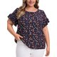 thumbnail image 1 of GRACE & GRANDEUR Blusas de Mujer Tallas Grandes Estampado Floral Cuello Redondo Volantes de Doble Capa Manga Corta Verano 4X Azul Oscuro, 1 of 7
