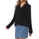 thumbnail image 4 of INSPIRE CHIC Suéter Polo con Cuello de Solapa para Mujer, Estilo Casual con Cuello en V y Manga Larga, Tops de Punto L Negro, 4 of 6
