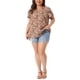 thumbnail image 2 of Agnes Orinda Blusas de Verano para Mujer de Talla Grande con Estampado Floral, Cuello en V, Manga Corta de Tulipán, Túnica de Colegio o Escuela, Talla 3X, Amarillo y Rosa, 2 of 6