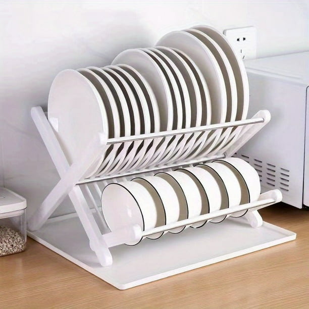 1pc Collapsible Dish Rack, Double Layer Bowl Plate Storage Rack, Household Draining Rack, Flatware Organizer For Countertop Cabinet, Kitchen Accessories