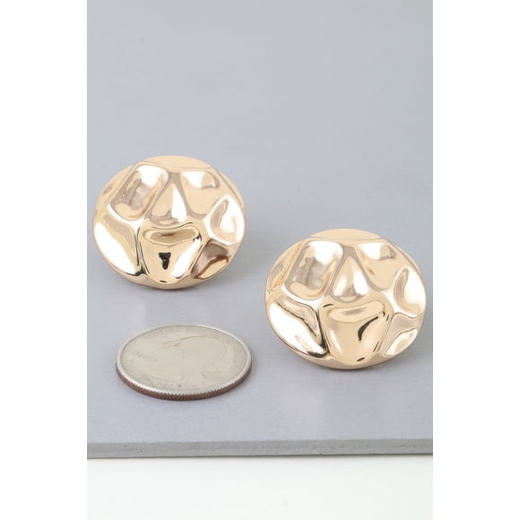 Pendientes Fashnzfab Cúpula Martillada Brillantes Oro