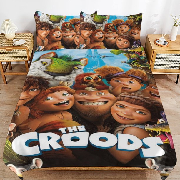 The Croods Cartoon Bedding Sets Ultra Soft Skin-Friendly Duvet Cover 3 Piece, Cute Comforter Cover Bed Set for Boys Girls Kids