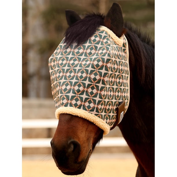 Máscara antimoscas para caballo Tackmore de malla estampada con acolchado de felpa y protección UV